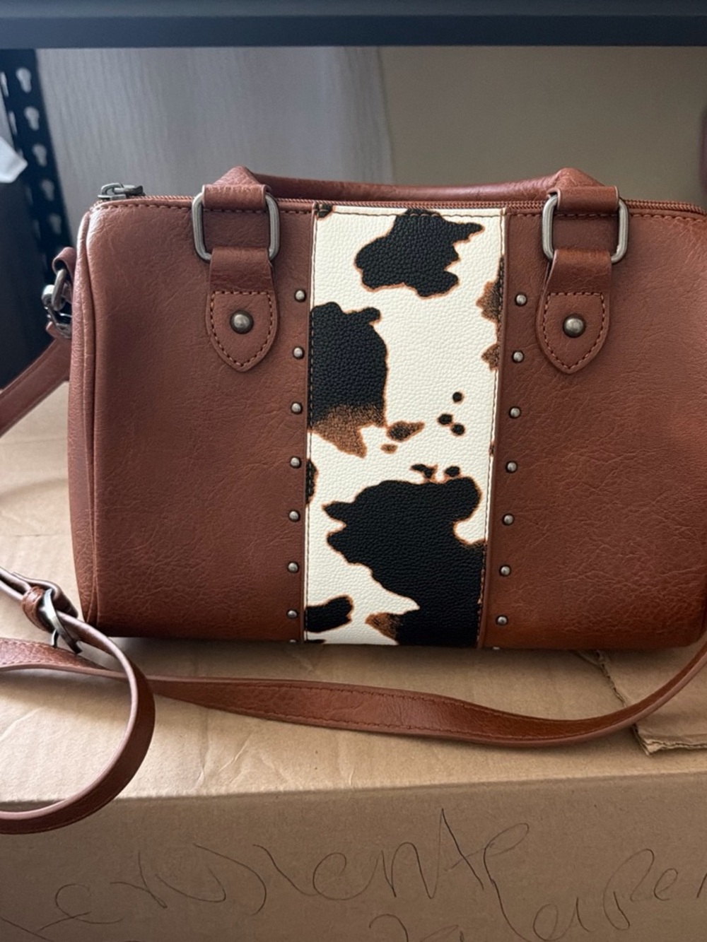 Montana West Brown and Black Cowhide Accent Crossbody Bag